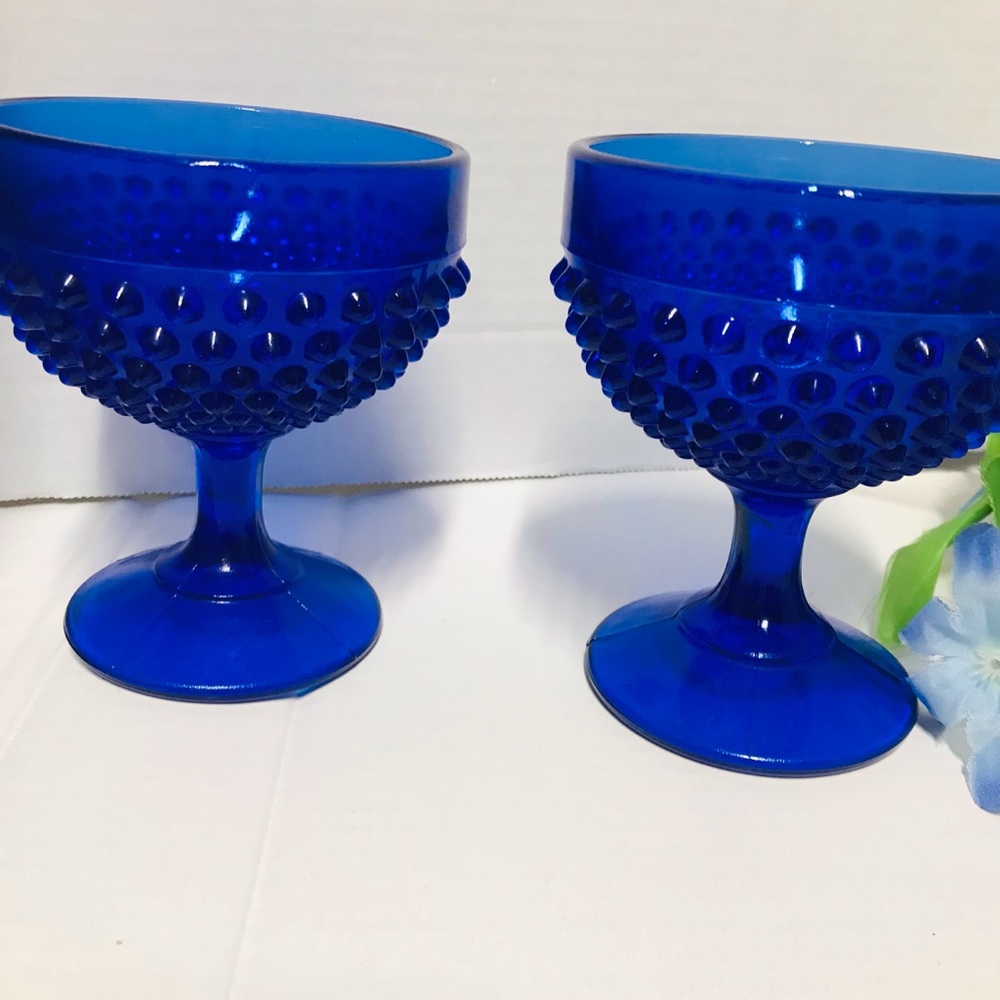 L. E. Smith Cobalt Blue Hobnail Champagne/Drinking Glass/ Set of Two